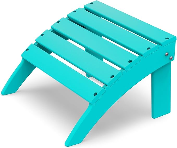 IVY&LANE Outdoor Adirondack Ottoman | Folding | HDPE | Aqua | All Weather | Waterproof Patio Footrest for Adirondack Chair | Poly Lumber Foot Rest for Deck Backyard