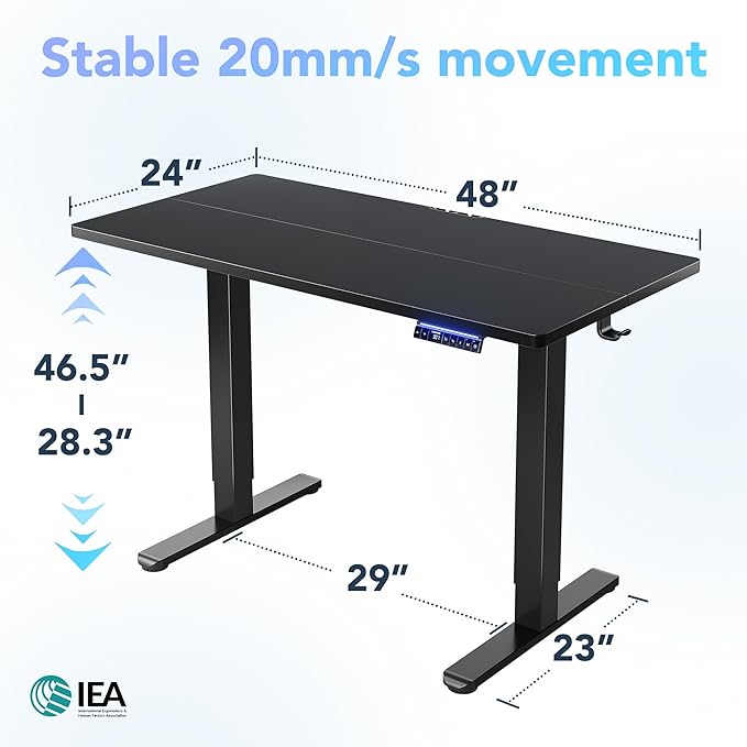 HUANUO 32" AI Smart Standing Desk with App-Synced Sedentary Reminders, Electric Height Adjustable Desk with Body-Data Ergonomic Presets, Voice Control Alexa/Google/Siri, 3 Memory Settings Table, Black
