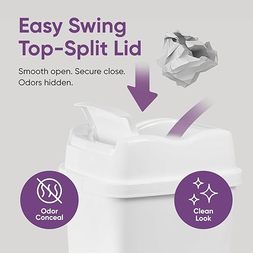 Superio 1.25 Gallon and 2.5 Gallon Plastic Garbage Cans with Swing Top-Split Lid | Small Trash Cans with Lid | Durable Plastic | Slim & Sturdy Trash Bins | Fingerprint Resistant | 5L / 10 L - White