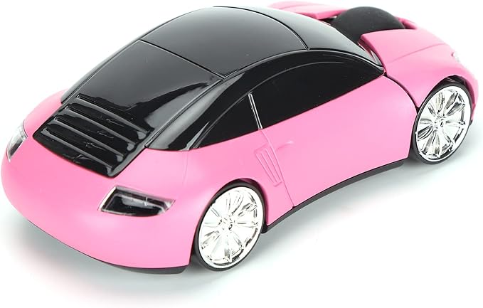 ASHATA 2.4GHz Wireless Gaming Mouse, 3D Sport Car Shape Ergonomic USB Mouse Mice for PC Laptop Computer, Pink (No Bluetooth)