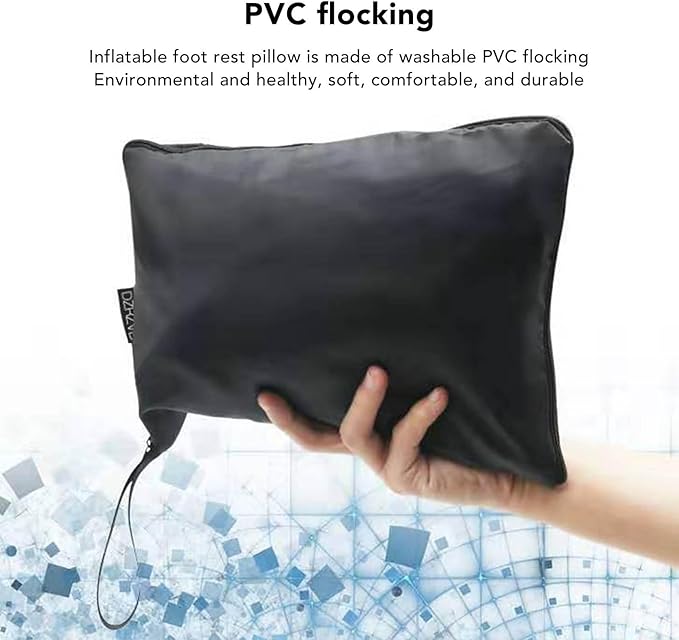 Foot Rest Pillow Inflatable Two Layer Single Air Valve PVC Flocking Portable Reducing Fatigue Airplane Foot Pillow for Office Home Travel (Grey)