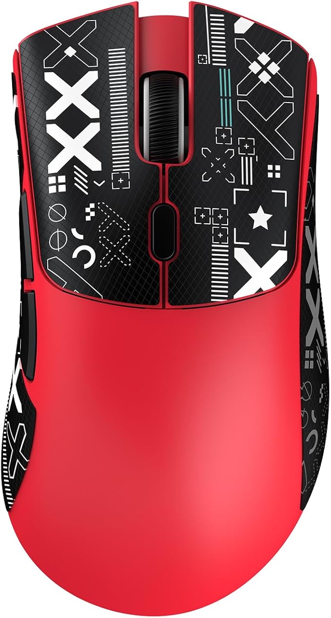 MAMBASNAKE Attack Shark R1 Wireless Gaming Mouse,PAW3311 Optical Sensor 18K DPI,59g Ultralight 2.4Ghz/BT/Wired Computer Mice for Win/Mac-Red&Tape