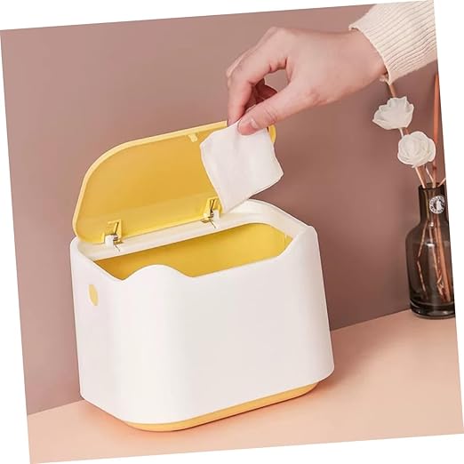 Desktop Trash Can Lid Waste Container for Desk Lightweight Press Cover Garbage Bin Compact Slim Design for Office Bedroom Kitchen Easy to Move