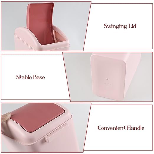 4.2 Gallon Slim Swing Top Garbage Can, Kitchen Trash Can with Swing Lid, Pink