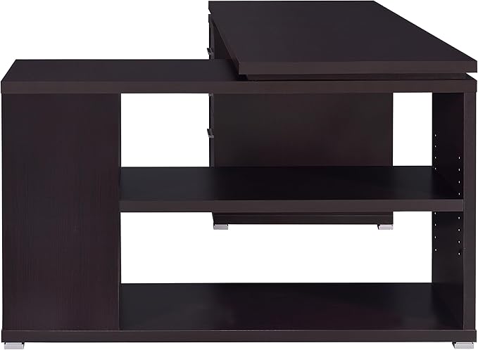 L-Shaped Computer Desk with 3 Drawers & 5 Shelves Cappuccino Brown Finish Solid Wood & MDF Corner Desk for Home Office 29.5H x 60W x 47.25D Workstation (1-Piece Set)