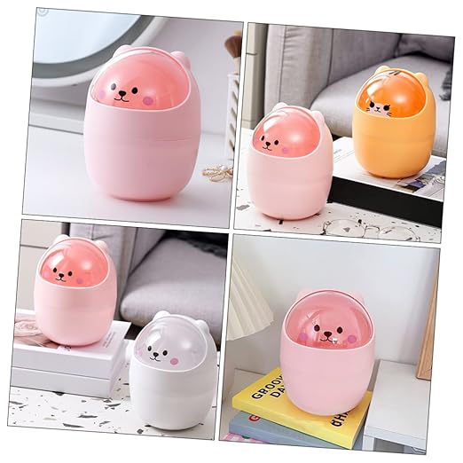 LABRIMP Slim Desktop Trash Bin Mini Trash Can for Bedroom Adorable Bear Design