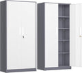 INTERGREAT Metal Storage Cabinet, 72” H Storage Cabinet with Doors and Adjustable Shelves for Office, Home, Garage, Pantry (Assembly Required, Grey White)