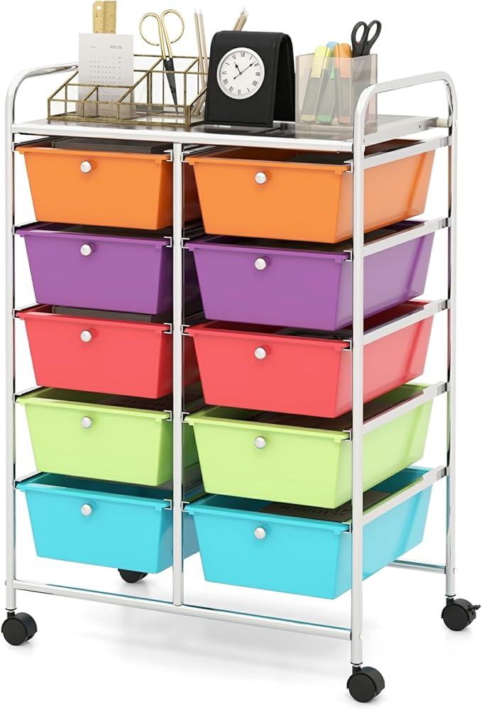 Moccha 10-Drawer Rolling Storage Cart - Storage Drawers Organizer with wheels for Craft Art Supply Paper Salon, Scrapbook Paper Tools, Under Desk Cabinet on Wheels for Classroom Office Home School