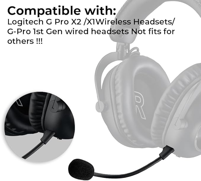 Replacement Game Mic Compatible with Logitech G PRO X2, G PRO X Wireless and G Pro Wired Gaming Headsets, Detachable Noise Cancelling Crystal-Clear Game Microphone with 2Pcs Foam Cover