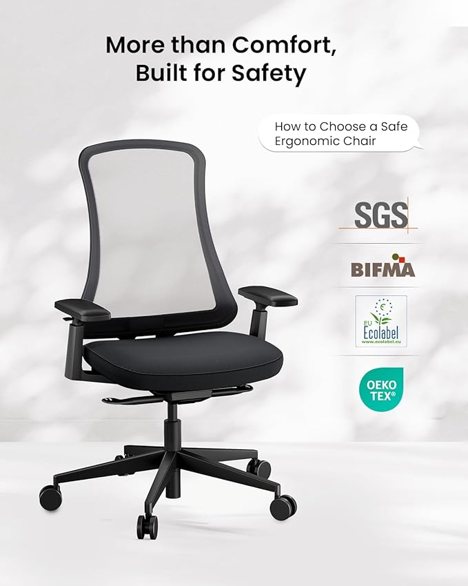 ProtoArc Ergonomic Office Chair – Flexer Mesh Couputer Chair for Women, Foam Sliding Seat, 125° Recline, Home Desk Chairs for Small Spaces, Stylish & Comfortable – Black