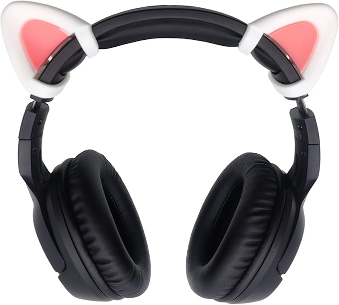 REEYEAR Cute Pink Cat Ears Fits for HypreX Cloud/Cloud Stinger/Cloud Flight Headsets, Universal Fit Lovely Kitty Adjustable Attachment Straps for Video Live Gaming Headphone,White & Pink