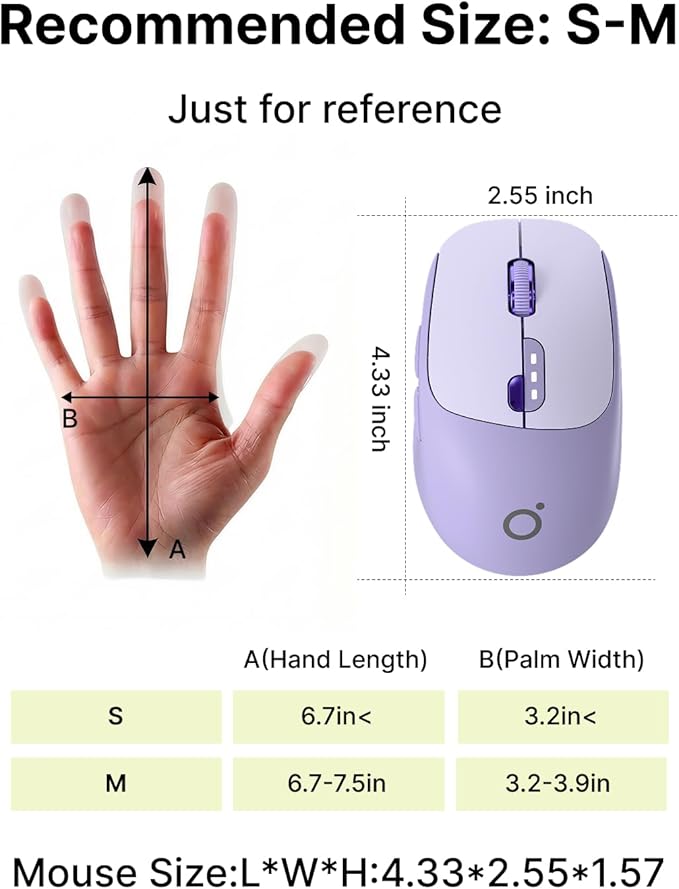 EWEADN Q5 Wireless Mouse, Bluetooth & 2.4G Quiet Computer Mouses with Battery Level Display, 1600 DPI, Ergonomic Office Mouse, 6 Button Portable Cute Computer Mouse for Laptop/PC/Mac - Purple