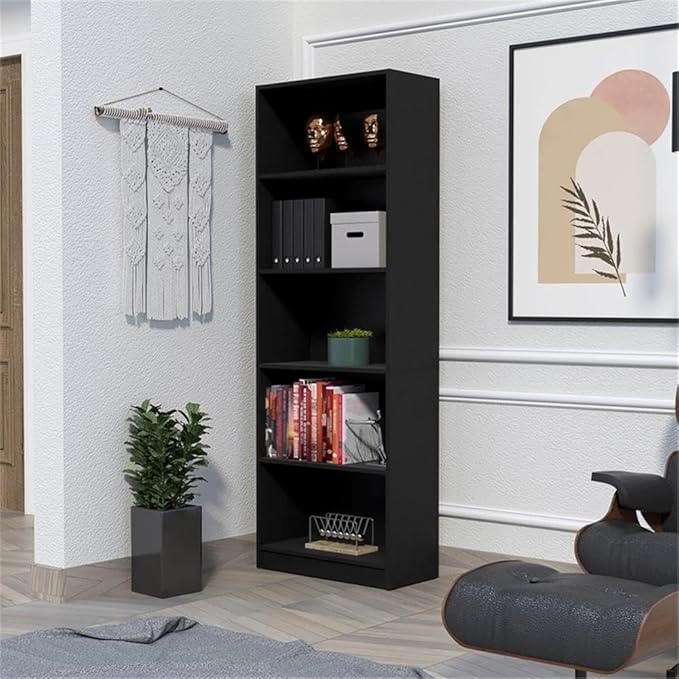 Home Square 2-Piece Set with Writing Desk and 4 Shelves Bookcase in Black
