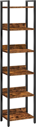 MAHANCRIS Bookshelf, 6-Tier Bookcase, Standing Book Shelf for Small Space, Storage Shelf Organizer, for Living Room, Bedroom, Study, Balcony, Rustic Brown and Black BKHR6601