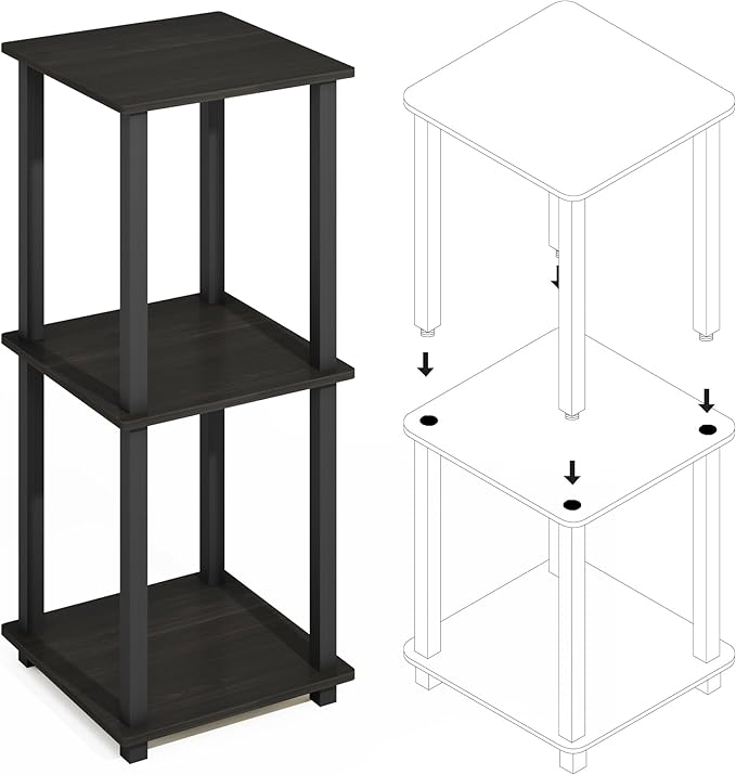 Furinno Turn-N-Tube 2-Pack Book Shelf, 2-Tier Bookshelf with Open Shelf, Toolless Stackable Bookcase, 15.6 x 15.6 x 19.6, for Home Office, Living Room, Bedroom, Espresso/Black