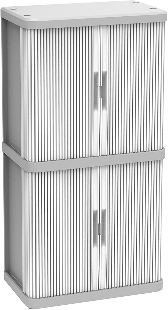Terry, Rolling Space Cab 2, Indoor and Outdoor 2-Compartment Cabinet with Two Sliding Doors, 2 Adjustable Internal Shelves, Grey, in Recycled Plastic, Dimensions: 59x36x115 cm