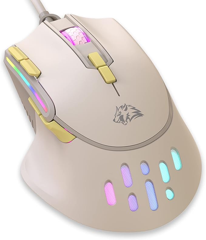 MAGIC-REFINER M2 Wired Gaming Mouse with 6 Types RGB Backlit High Precision Adjustable 12800DPI,PC Gaming Macro Programming Mouse Conform Right Hand Engineering USB Plug Play for Laptop Mac（Milkshake）