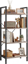 4 Tier Bookshelf, Free Standing Wooden Bookcase with Open Storage Shelves with Metal Frame, Sturdy Shelf Organization Display Rack for Living Room, Bedroom, Home Office, 39.4" Tall, Grey