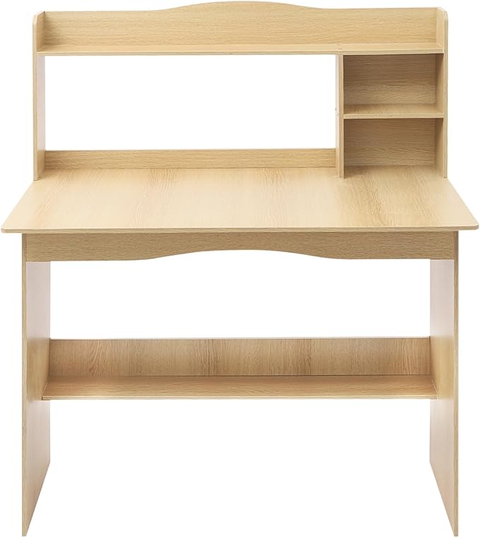 Desk for Small Spaces, Computer Desk Study Writing Desk, 40 X 19 X 47in Home Office Workstation PC Laptop Table Computer Desk with Hutch for Bedrooms Living Room (Wood Color)