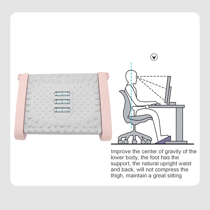 Zunate Footrest Under Desk, Adjustable Foot Rest with Massage Texture and Roller, Ergonomic Foot Rest at Work Office, Promote Leg Circulation, Relieve Leg Pressure ()