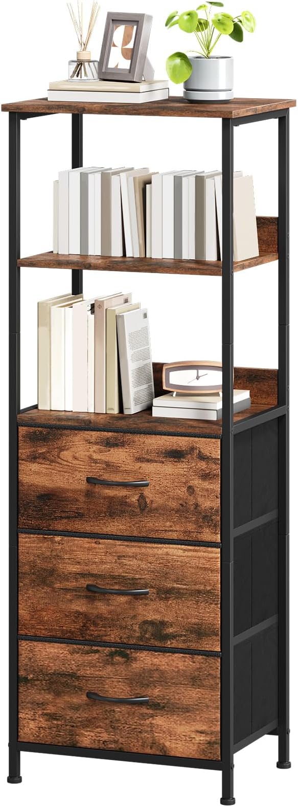 Somdot 5 Tier Bookshelf with Drawer, Tall Bookcase with Shelves, Bookshelf Desktop Organizer, Display Standing Shelf Units for Living Room, Bedroom, Study Room,Wood Grain Print