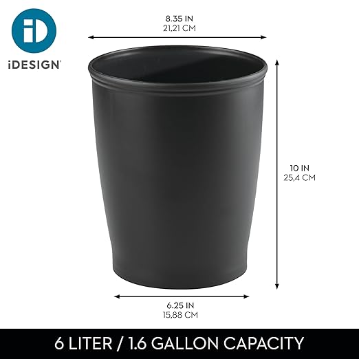 iDesign Small Round Plastic Bathroom Trash Can - Set of 2 - Black - Made in USA