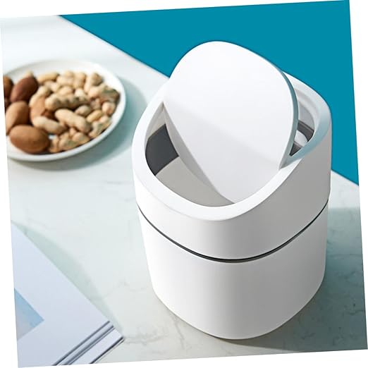 2pcs Slim Desktop Trash Can Plastic Small Nordic Tabletop Bedside Desk Garbage Can Lid Waste Bin Storage Bucket Easy Clean