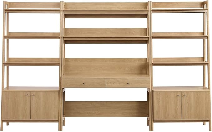 Modway 3-Piece Home Office Desk and Bookshelf Display Case in Oak