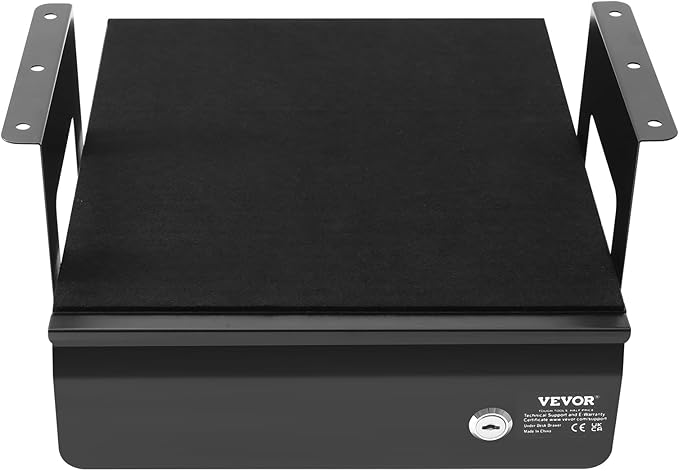 VEVOR Under Desk Lockable Slide Out Drawer, 13 inch Under Desk Pull-out Drawer for Sit Stand Workstation, Secure Under Counter Drawers for Home Office Storage Organizer, Black