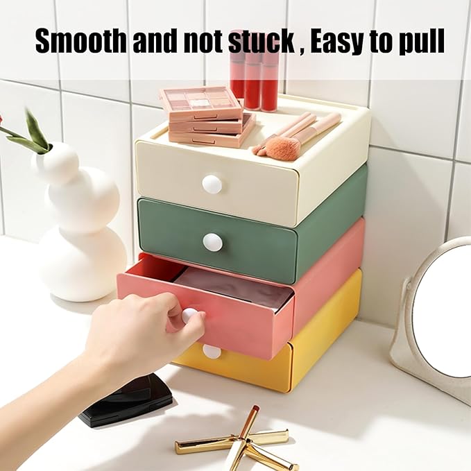 RETON 4 PCS Desktop Storage Drawers, Stackable Desk Organizer with Drawers, Large Capacity Desktop Storage Box for Office, School, Room, Dorm, Bathroom (4 Colors)