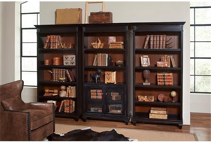 BOWERY HILL Set of 3 Double Pedestal Desk & Bookcase with Doors & Filing Cabinet