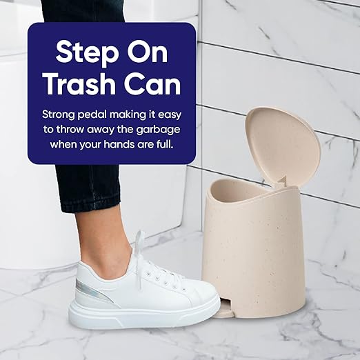 Superio Small Plastic Bathroom Trash Can with Lid 3 Liter Modern Curved Step On Trash Can with Foot Pedal, Mini Kitchen Waste Bin, Durable and Soft Close for Bedroom, Office, Under Desk (Ecohome-Set)