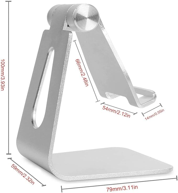Phone & Tablet Stand Adjustable Multi‑Angle Aluminum Phone & Tablet Stand Adjustable Non‑Slip Dock/Cradle/Charging Station for Desktop, Bed, Kitchen, Office (Silver)