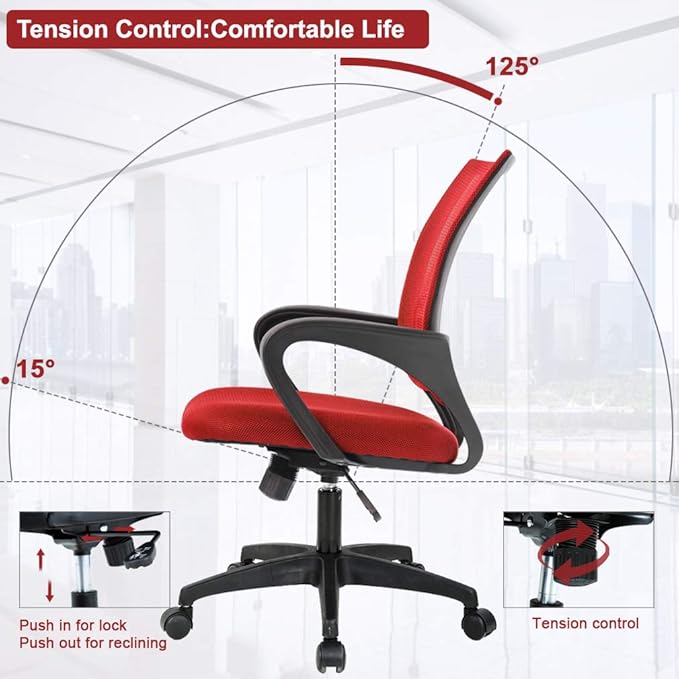 BestOffice Ergonomic Mesh Office Chair with Lumbar Support – Red