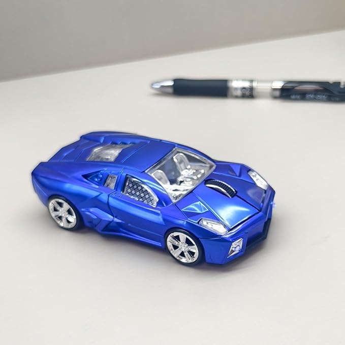 Wireless Sports Car Shaped Mouse Computer Mice Optical 2.4GHz with Headlight 1600DPI for PC Laptop MAC (Blue)