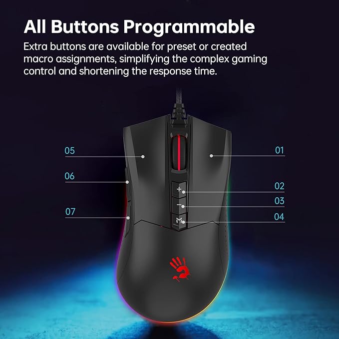 Bloody ES9Pro FPS RGB Gaming Mouse, PMW3389 Chip, 16000 CPI, 2000Hz Report Rate, 400IPS, 4M Onboard Memory, Fully Programmable with Advanced Preset Macros