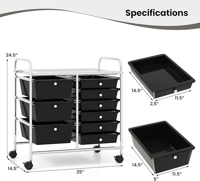 Moccha 9-Drawer Rolling Storage Cart - Under Desk Storage Drawers with wheels for Craft Art Supply Paper Salon, Scrapbook Paper Tools, Mobile Utility Cart for Classroom, Black