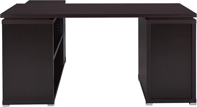 L-Shaped Computer Desk with 3 Drawers & 5 Shelves Cappuccino Brown Finish Solid Wood & MDF Corner Desk for Home Office 29.5H x 60W x 47.25D Workstation (1-Piece Set)