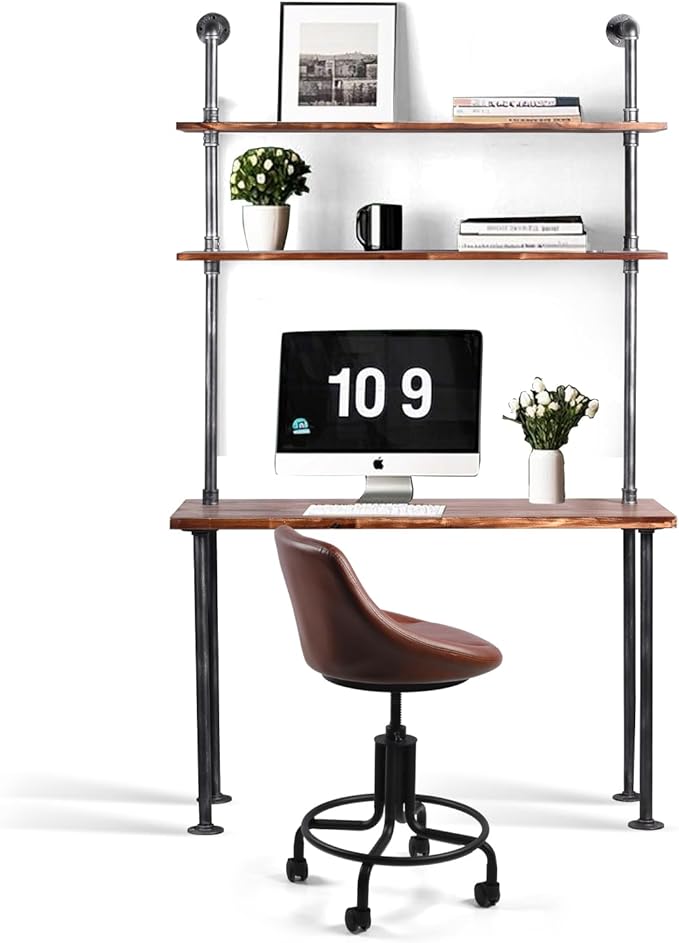 Multifunctional Home Office Furniture Sets, 79" H x 47.3 L Desk with Shelves & Soft Seat Roller Reclining Chair Set - Modern Industrial Workspace Furniture for Small Spaces/Study/Gaming