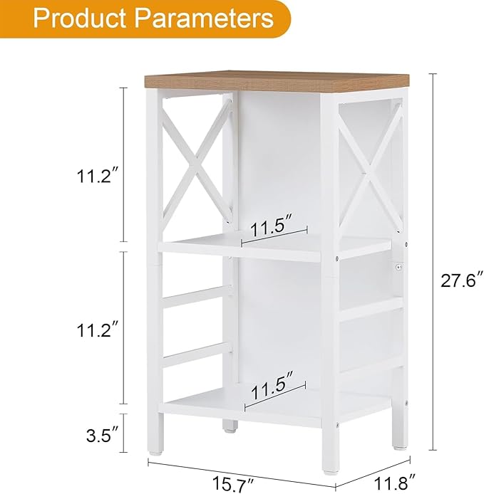 MNEETRUNG Small Bookshelf,3 Tier Industrial Bookcase with Metal Frame and Backboard,Low White Book Shelf,Book case for Small Spaces,Living Room,Bedroom and Home Office