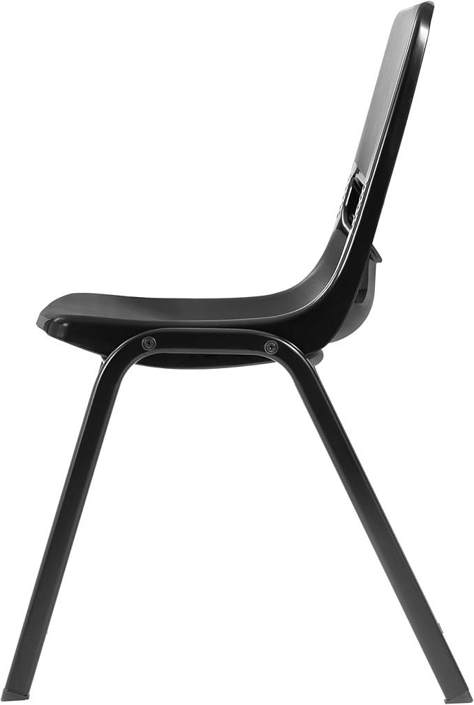 EMMA + OLIVER Jacobs Desk/Stackable Ergonomic Chair Set, Flex Comfort Seat Back, Adjusting Desk Legs, Metal Open Front Storage Box, Walnut Desktop/Black Chair