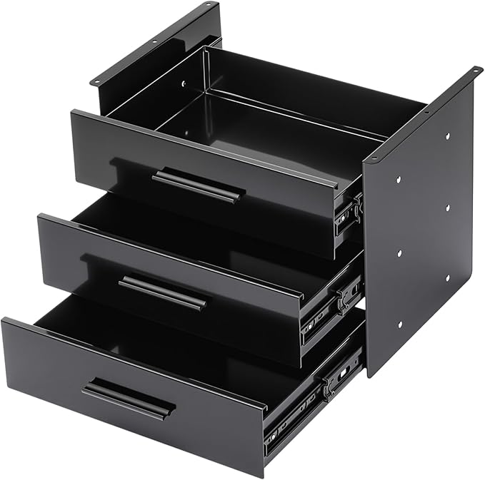 Menkxi 16 inch Under Desk Drawer Storage Pull out Storage Organizer Mounted Metal Sliding Hidden Under Counter Drawer Vertically Stacked for Office Sit Stand Workstation(3 Layer)
