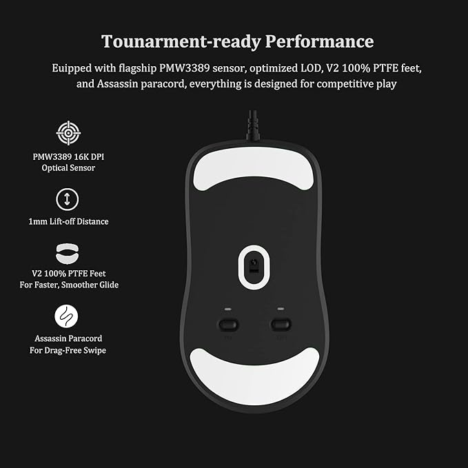 Ninjutso Katana Lightweight Gaming Mouse – 58G Ultralight Design with 16K DPI Optical Sensor, Assassin Paracord, Crispy Kailh GM8.0 Switch & 100% PTFE Feet