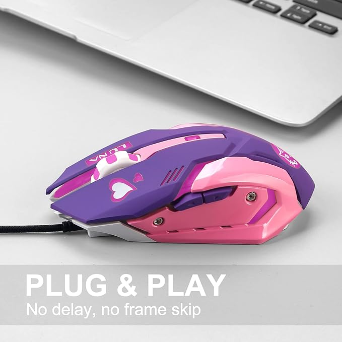 HXMJ Purple Wired USB Computer Mouse,7 Colors Backlit,Silent Buttons for MacBook,Computer PC,Laptop