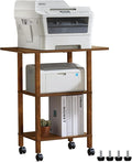 YUFAM 3 Tier Home Printer Stand with Storage, Wooden Mobile Printer Table Shelf, Rolling Printer Cart Shelf with Lockable Wheels fit Fax Machine, Scanner, Brown
