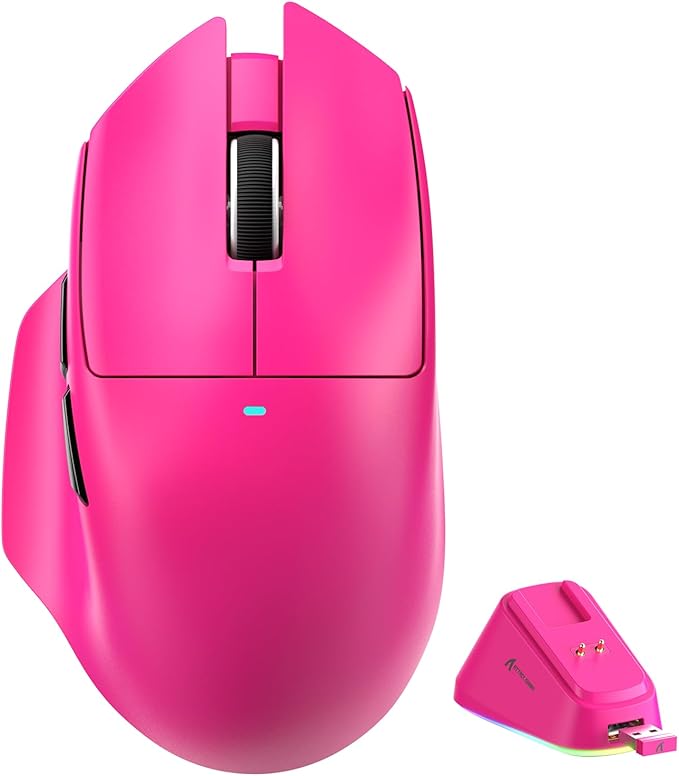 ATTACK SHARK V6 65g Superlight Wireless Gaming Mouse with RGB Magnetic Charging Dock,BT/2.4GHz Wireless/Wired Mouse 1K Polling,PixArt PAW3311 Sensor,25K DPI,Office Gamer Mice for PC/Win/Mac(Rose)