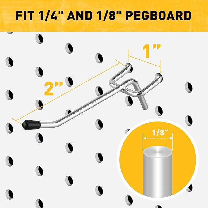 ELEAD 105-Piece 2 Inch Pegboard Hooks, Heavy Duty Peg Board Organizer Accessories, Peg Board Tool Hangers Fit for 1/4" and 1/8" Pegboard Hanging Tools Garage, Workshop, and Craft Storage