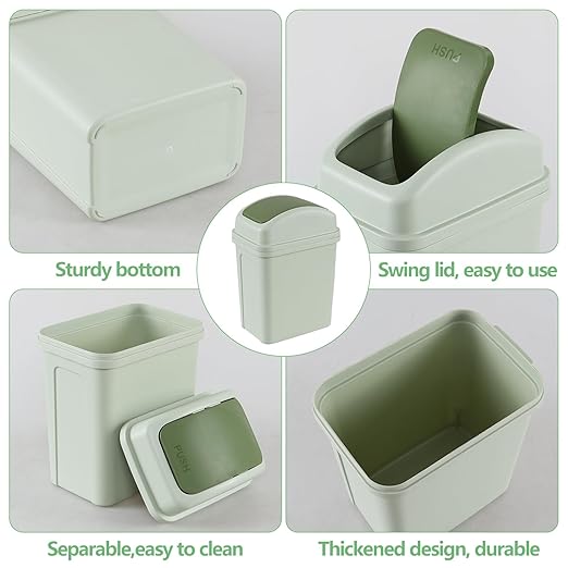 1.8 Gallon Green Plastic Garbage Can, Swing Lid Waste Can for Bedroom, Office, Kitchen