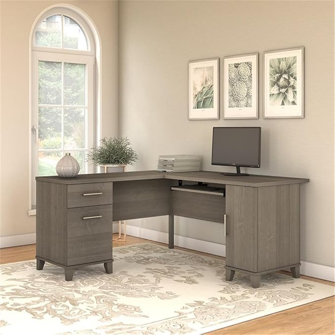 Home Square 2-Piece Set with 60W L Shaped Desk & 2-Drawer File Cabinet