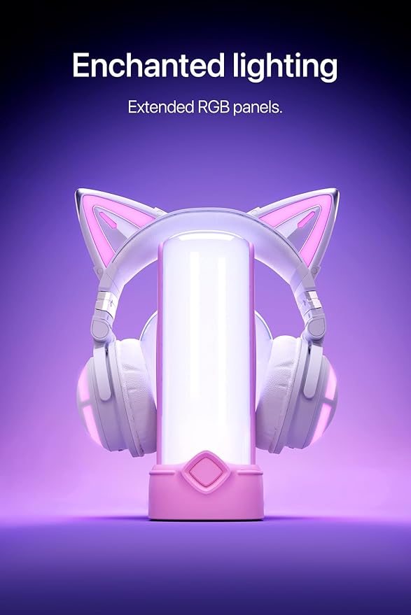 YOWU Cat Ear Headphones CE, Wired/Wireless Headphones with Seamless Live Sound Experience for PC/PE/Switch, Built-in Mic & Customizable RGB Light Effect for Anime Lovers(White)